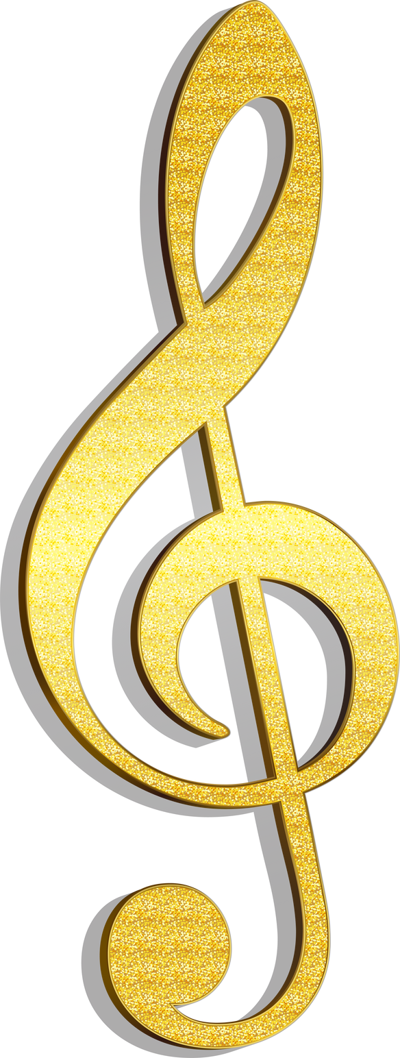 Gold glitter music note, treble clef